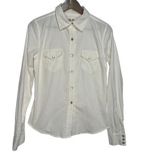 Johnny Was Pete & Greta Pearl Snap Western Shirt Womens Small White Corduroy